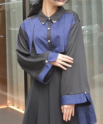 【セットアップ対応】ジャガードブラウス(紺-F)