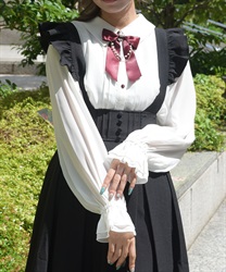 リボン×パールチェーンブラウス【WEB先行販売】(ワイン-M)
