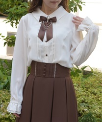 リボン×パールチェーンブラウス【WEB先行販売】(茶-M)