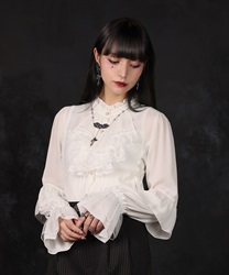 レースアップ×フリルブラウス【WEB先行販売】(白-M)