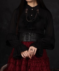 レースアップ×フリルブラウス【WEB先行販売】(黒-M)