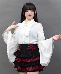 フリルリボンフレア袖ブラウス【WEB先行販売】(白-M)