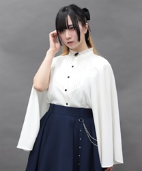 ブローチ付ケープデザインブラウス(白-M)
