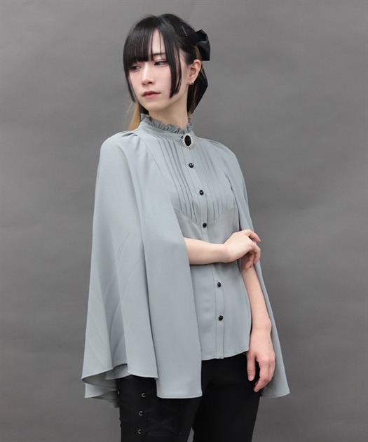 ブローチ付ケープデザインブラウス
