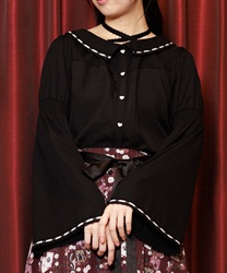 ローズストラップフレア袖ブラウス【WEB先行販売】(黒-F)