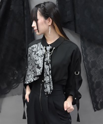 異素材デザインタイ付シャツ(黒-M)