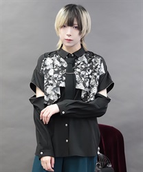 異素材バイカラービッグシャツ(黒-F)