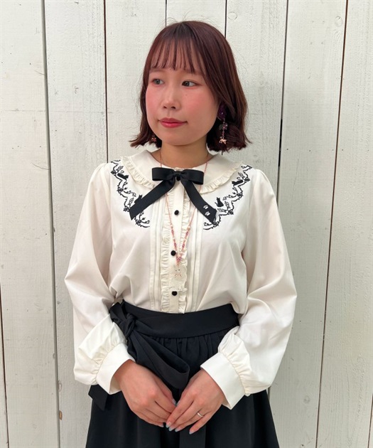 キャットシルエット刺繍ブラウス | outlet | axes femme online shop キャットシルエット刺繍ブラウス | outlet | axes femme online shop