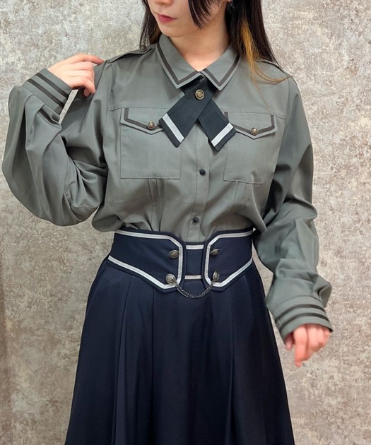 タイ付ミリタリー風ブラウス | outlet | axes femme online shop タイ付ミリタリー風ブラウス | outlet | axes femme online shop