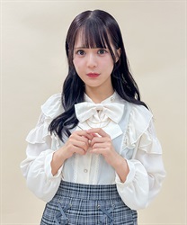 リボン付フリル長袖ブラウス(生成り-M)