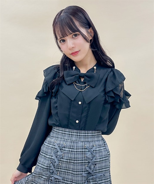 リボン付フリル長袖ブラウス | outlet | axes femme online shop リボン付フリル長袖ブラウス | outlet | axes femme online shop