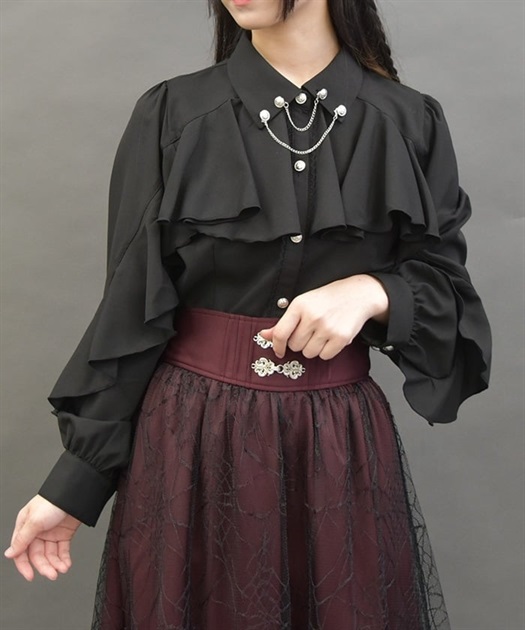 LAPIN AGILE ブラック フリルブラウス LAPIN AGILE ブラック フリルブラウス