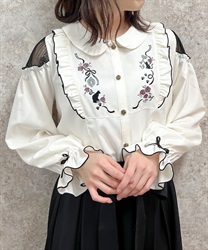 猫刺繍ヨークフリルブラウス | outlet | axes femme online shop 猫刺繍ヨークフリルブラウス | outlet | axes femme online shop