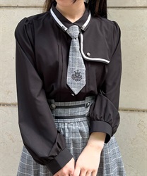 エンブレム刺繍ネクタイ付ブラウス(黒-M)