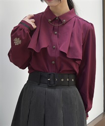 袖口刺繍チェーン付フラシブラウス(ワイン-M)
