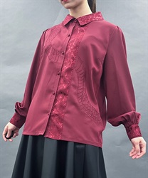 ヘビスケール刺繍ブラウス【2点10%OFF対象商品】(ワイン-M)