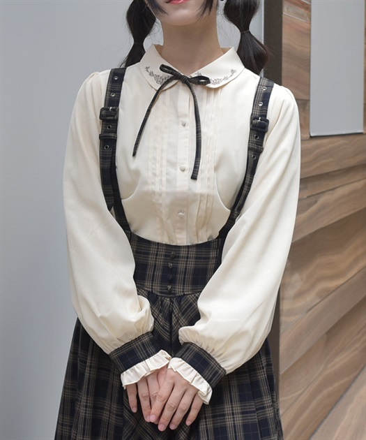 リボンブローチ付き刺繍襟ブラウス | outlet | axes femme リボンブローチ付き刺繍襟ブラウス | outlet | axes femme