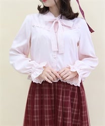 アイレットレースボウタイブラウス【2点10%OFF対象商品】(ピンク-M)