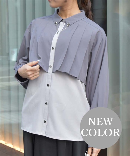チェーン付プリーツシャツ | レディース服・レディース チェーン付プリーツシャツ | レディース服・レディース