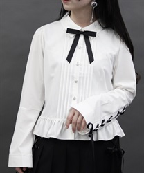 レースアップデザインブラウス【2点10%OFF対象商品】(白-M)