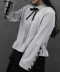 レースアップデザインブラウス【2点10%OFF対象商品】(グレー-M)