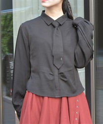 ネクタイセットシャツブラウス【2点10%OFF対象商品】(黒-F)