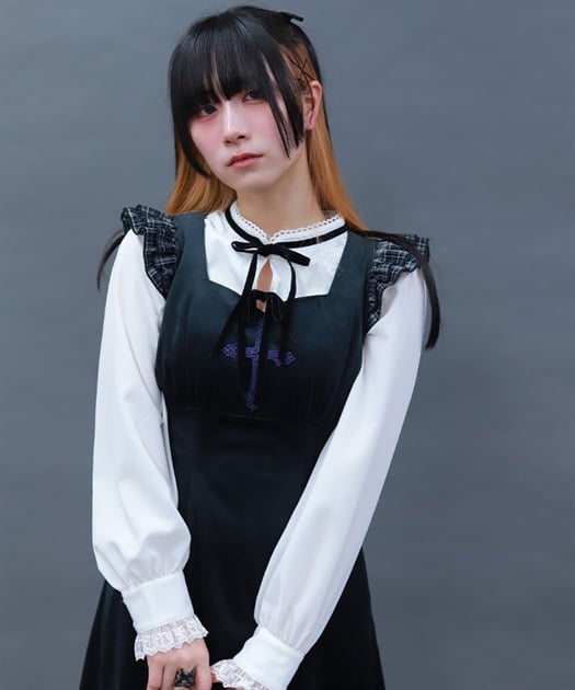 クロスレーススタンド襟ブラウス