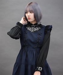 ベルトデザイン刺繍ブラウス【期間限定価格】(黒-M)