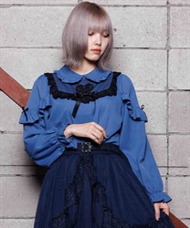 ハートモチーフレースブラウス(ブルー-M)