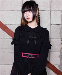 ハートモチーフレースブラウス(黒-M)