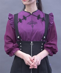 ロータス刺繍チャイナブラウス【期間限定価格】(パープル-M)