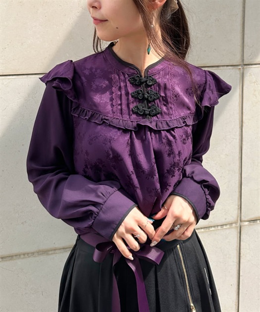 チャイナ釦ジャガードブラウス | outlet | axes femme online shop チャイナ釦ジャガードブラウス | outlet | axes femme online shop