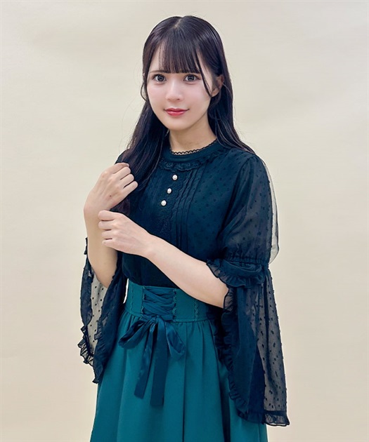 フリル袖ドットドビーブラウス | POETIQUE | axes femme online shop フリル袖ドットドビーブラウス | POETIQUE | axes femme online shop
