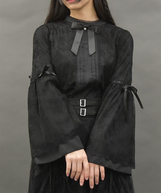 リボン付レース姫袖ブラウス | outlet | axes femme online shop リボン付レース姫袖ブラウス | outlet | axes femme online shop