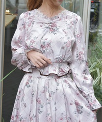 チェック×フラワー柄ブラウス(ピンク-F)