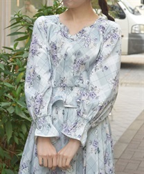 チェック×フラワー柄ブラウス(ミント-F)