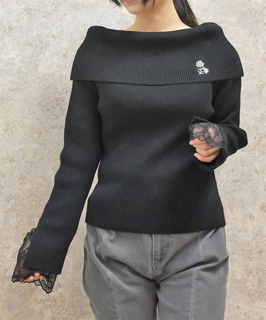 ローズ刺繍オフショルニット | axes femme | axes femme online shop ローズ刺繍オフショルニット | axes femme | axes femme online shop