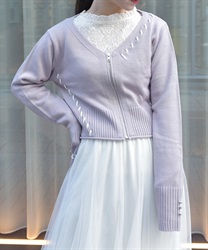 ジップ付ステッチショートカーディガン【2点10%OFF対象商品】(ラベンダー-F)