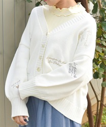 ランダム刺繍ニットカーデ(生成り-F)
