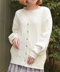 薔薇×蝶刺繍ロングカーディガン(白-F)