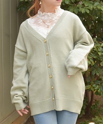 薔薇×蝶刺繍ロングカーディガン(グリーン-F)