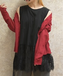 裾レースノースリーブプルオーバー(黒-F)