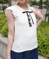 レースアップギャザータンク(白-M)