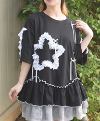 星×コットンレースシャツ【WEB先行販売】(黒-F)