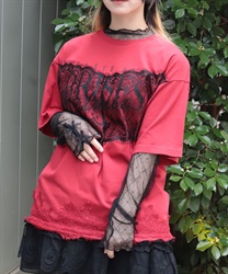 レース×ロゴビッグＴシャツ【ランク別お値下げ対象商品】(赤-F)