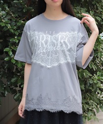 レース×ロゴビッグＴシャツ【ランク別お値下げ対象商品】(グレー-F)