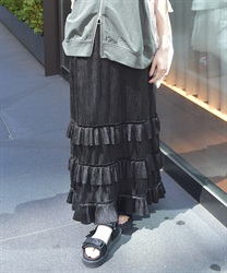 カットプリーツフリルスカート【2点10%OFF対象商品】(黒-F)