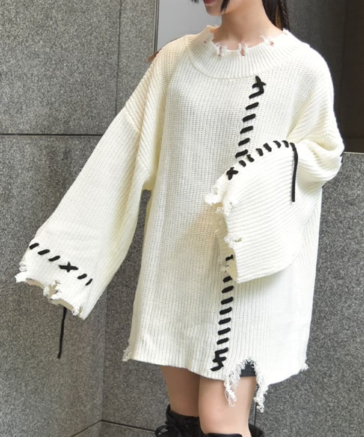ロングステッチダメージニット | outlet | axes femme online shop ロングステッチダメージニット | outlet | axes femme online shop