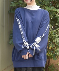 袖ラインカットチュニック(紺-F)