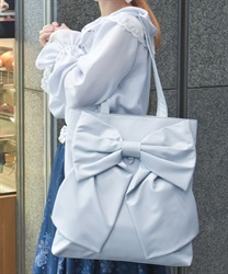 タテ型ビッグリボン合皮トート(サックス-F)